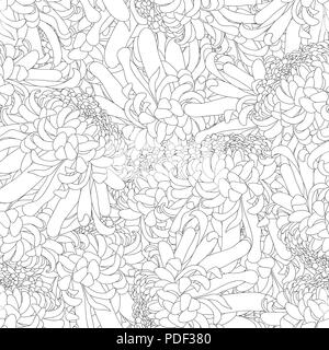 Chrysantheme Umrisse, Kiku japanische Blume nahtlose Hintergrund. Vector Illustration. Stock Vektor
