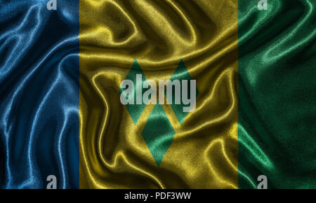 St. Vincent und die Grenadinen Flagge - Fabric Flagge von Saint Vincent und die Grenadinen Land-, Hintergrund- und Hintergrundbild von wehende Flagge von Textilien. Stockfoto