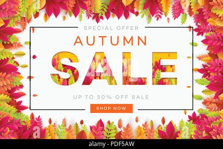 Banner für Herbst Verkauf im Rahmen von Blättern. Vector Illustration Stock Vektor