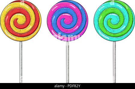 Farbige swirl Lutscher. Kandiszucker hand gezeichnete Skizze Stock Vektor