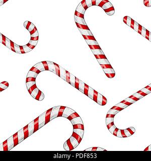 Zuckerstangen. Rot Weiß gestreift Süßigkeit. Seamess Muster Stock Vektor