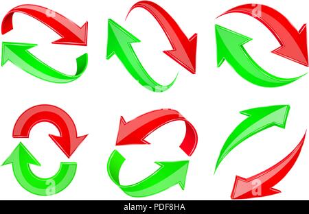 Rot und Grün 3D-Pfeile. Recycling Zeichen gesetzt Stock Vektor