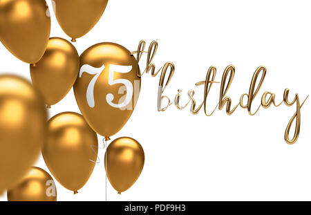 Gold Happy 75th birthday Ballon gruss Hintergrund. 3D-Rendering Stockfoto