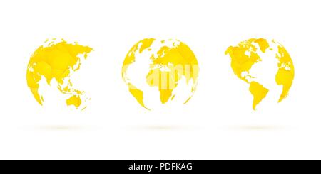 Gelbe geometrische Globen Vektor Welt Planet Erde Stock Vektor
