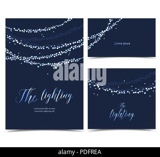 Vector Illustration leuchtet auf blauem Hintergrund. String leuchtet. Eingestellt von Bannern in verschiedenen Größen Stock Vektor