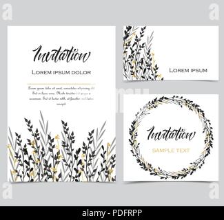 Vector Illustration der Dekoration Zweige Witt verlässt. Satz von Grußkarten Stock Vektor