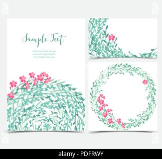 Set Vector Illustration von Blumen und Blätter. Hintergründe mit rosa Blumen Stock Vektor