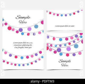 Vector Illustration mit einer Kette von bunten Laternen. Happy Birthday Card, Party feiern. Satz von Grußkarten Stock Vektor