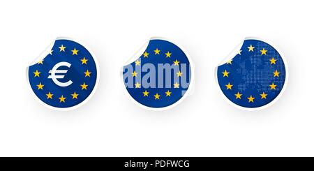 Europäische Union, EURO, EU-Symbole Aufkleber Set Stock Vektor