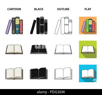 Verschiedene Arten von Büchern. Bücher set Sammlung Icons im Cartoon, schwarz, Outline, flacher Stil vektor Symbol lieferbar Abbildung. Stock Vektor