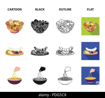 Gemischte Nüsse, Obst und anderen Lebensmitteln. Essen set Sammlung Icons im Cartoon, schwarz, Outline, flacher Stil vektor Symbol lieferbar Abbildung. Stock Vektor