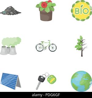 Die Ökologie der Erde, die Probleme der Ökologie, Möglichkeiten, um die Verwüstungen zu bekämpfen. Bio und Ökologie Symbol im Set Sammlung auf Cartoon Stil vektor Symbol st Stock Vektor