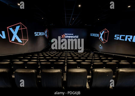 Auf 0001 Embargo Freitag 10. August Cineworld startet seine erste ScreenX, einem 270-Erlebnis, in Großbritannien bei Cineworld Greenwich O2 mit einer Übersicht der neu veröffentlichten Titel, Ant Man und die Wespe. Stockfoto