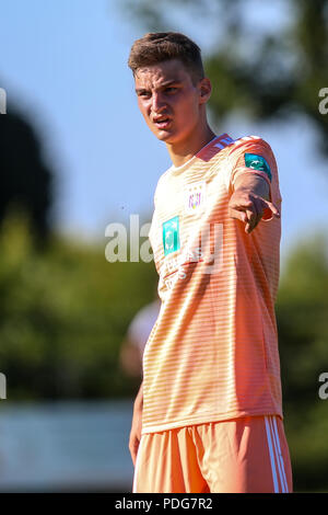 Horst, Niederlande - 29. Juni 2018: Spieler des RSC Anderlecht Pieter Gerkens in Aktion beim Freundschaftsspiel RSC Anderlecht vs PAOK bei Sport Park Sport Stockfoto