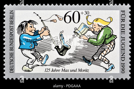 Deutschen Briefmarke (Berlin: 1990): Stempel zum Gedenken an 125 Jahre 'Max und Moritz (eine Geschichte von Sieben kindische Streiche)" (Deutsch: Max und Moritz... Stockfoto