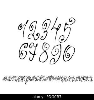 Satz von Kalligrafischen Tinte zahlen. Texturierte trockenen Pinsel Schriftzug. Vector Illustration. Stock Vektor