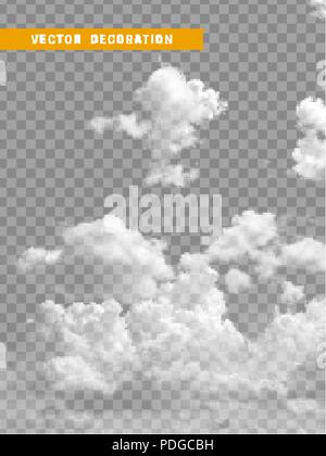Wolken weiß realistisch auf transparentem Hintergrund isoliert. Stock Vektor