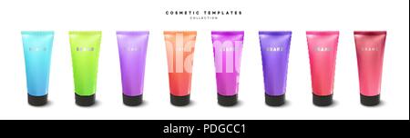 Creme oder Lotion tube, isolierte Mock Up Vorlage. Realistische bunte Verpackungen für Kosmetik Stock Vektor
