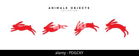 Eingestellt von Kaninchen Illustration. Collection red Bunny auf weißem Hintergrund. Stock Vektor