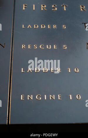 Liste der Ersthelfer Denkmal 9/11 Stockfoto