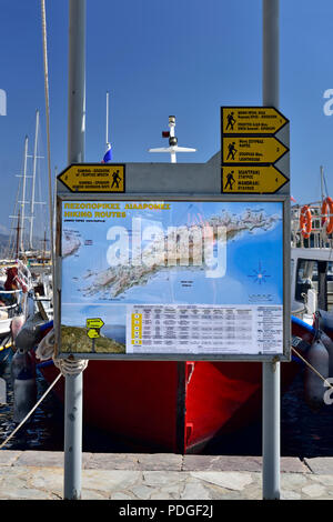 Karte von Wandern in Hydra Island Trails, Griechenland Stockfoto