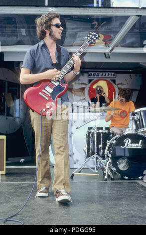 Supergrass Gaz Coombes BBC Radio One 1 Roadshow Headland Hotel Newquay Cornwall 20. August 1996 Stockfoto