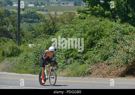 ChronoKristin, Zeitfahren, Silber Pro Cycling, Adam Roberge, Radrennen, Boise, Idaho, USA Stockfoto