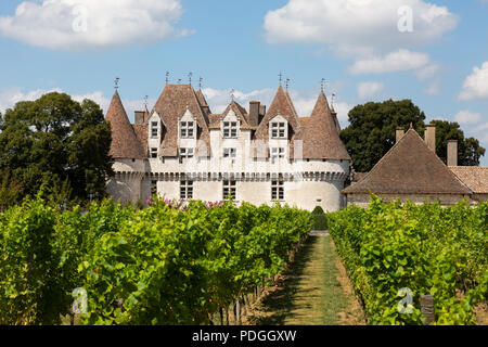 Chateau de Monbazillac und Weinreben, ein Weinberg im Bereich der Dordogne Bergerac, Monbazillac, Bergerac, Dordogne, Frankreich Europa Stockfoto