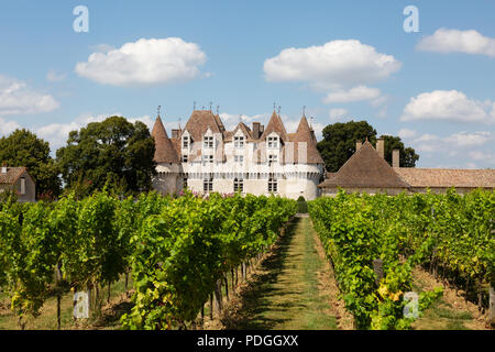 Chateau de Monbazillac und Weinreben, ein Weinberg im Bereich der Dordogne Bergerac, Monbazillac, Bergerac, Dordogne, Frankreich Europa Stockfoto