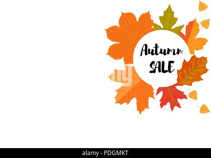Vector Illustration. Satz von Herbst gelbe Blätter und kreisförmige Emblem mit Text herbst Verkauf Stock Vektor