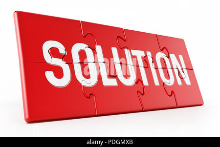 Puzzle Stücke Forming Solution Text. 3D-Darstellung. Stockfoto