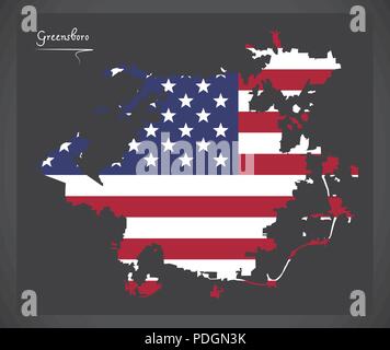Greensboro North Carolina Karte mit Amerikanischen Nationalflagge Abbildung Stock Vektor
