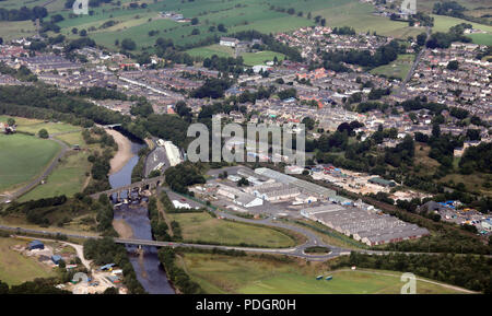 Luftaufnahme von Haltwhistle Stadtzentrum, Northumberland Stockfoto