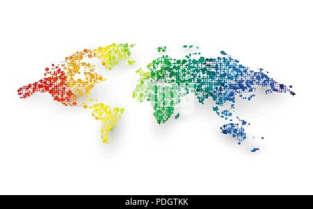 Abstrakte farbenfrohe Welt Karte gepunktete grafik design Stock Vektor