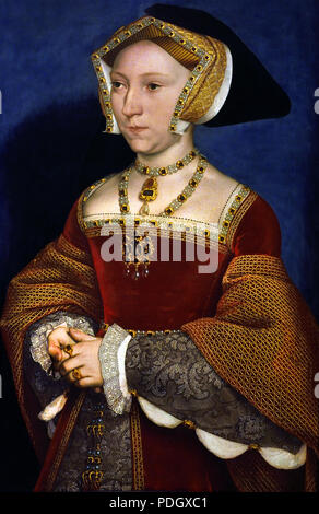 Jane Seymour (um 1509-1537 von Hans Holbein (der Jüngere) 1497-1543, Deutschland Jane Seymour heiratete als Herrscherin den englischen König Heinrich VIII. (1491 - 1547). Zwischen der Heirat des Paares Ende Mai 1536, der wenige Tage später Janes Proklamation an die Königin folgte, und dem frühen Tod des noch nicht dreißigjährigen im Oktober 1537. Stockfoto