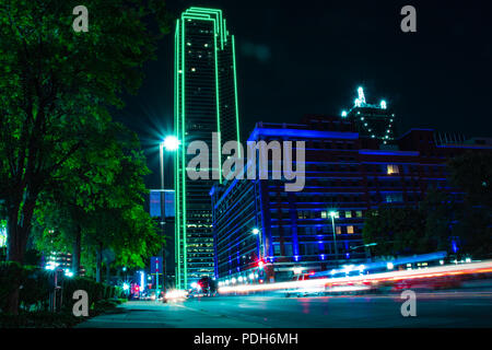 Dallas, Texas, Stadt, Nacht, Lichter Stockfoto