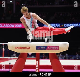 In Aktion während der europäischen Meisterschaften Glasgow 2018 SSE Hydro Glasgow Schottland am August 09 2018. Graham/GlennSports. Stockfoto