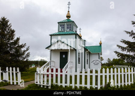 Der Heilige Verklärung des Herrn Kapelle ist eine historische Russische Orthodoxe Kirche in der Nähe von Ninilchik auf der Kenai Halbinsel in Alaska entfernt in 19 Stockfoto