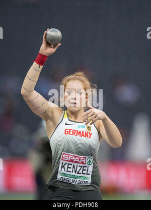 Berlin, Deutschland. 08 Aug, 2018. Alina KENZEL, Deutschland, Aktion. Abschließenden Kugelstoßen Frauen, 08.08.2018 Europäische Leichtathletik WM in Berlin 2018/Deutschland vom 06.08. - 12.08.2018. | Verwendung der weltweiten Kredit: dpa/Alamy leben Nachrichten Stockfoto