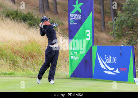 Gleneagles, Schottland, Großbritannien. 10 August, 2018. Die Fourball Match Play setzt sich mit der Paarung von Catriona Matthew und Holly Clyburn, Großbritannien gegen Cajsa Persson und Linda Wessberg von Schweden zu spielen. Wessberg weg abzweigen an der dritten Kredit: Findlay/Alamy leben Nachrichten Stockfoto