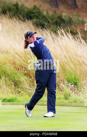 Gleneagles, Schottland, Großbritannien. 10 August, 2018. Die Fourball Match Play setzt sich mit der Paarung von Georgia Hall und Laura Davies aus Großbritannien spielen gegen Chloe Leurquin und Manon De Roey von Belgien Quelle: Findlay/Alamy leben Nachrichten Stockfoto