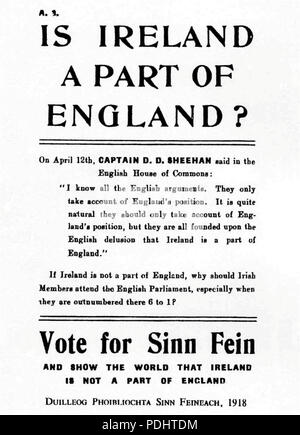 296 Sinn Féin Wahlplakat - 1918 Stockfoto