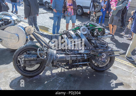 Die Moto-T-a Arbeiten prop Modell auf moto Terminatoren aus dem Film Terminator: Die Erlösung basiert. Gebaut und von podpadstudios angezeigt Stockfoto