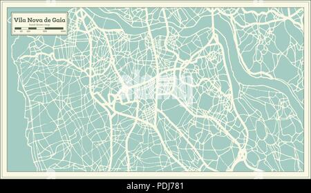 Vila Nova de Gaia Portugal Stadtplan im Retro-stil. Übersichtskarte. Vector Illustration. Stock Vektor