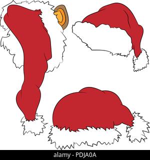 Drei Mützen von Santa auf einem weißen Hintergrund, Cartoon Vector Illustration Stock Vektor