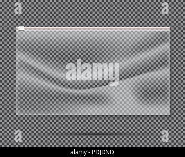 Transparente Nylon oder Polyethylenbeutel mit Schloss oder Zip. Vector Illustration. Stock Vektor