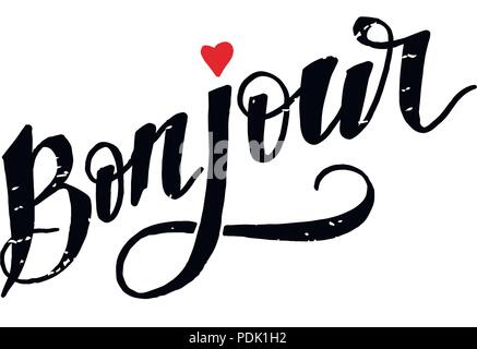 Bonjour Paris Phrase Vektor Schriftzug Kalligraphie Pinsel Stock Vektor