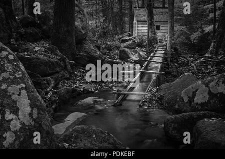 Mühle, Holz- Flume, Alfred Reagan, Roaring Fork Motor Nature Trail, Great Smoky Mtns Ntl Park Stockfoto