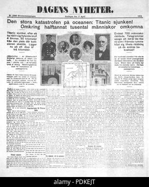 108 Dagens Nyheter, 17. April 1912 Stockfoto