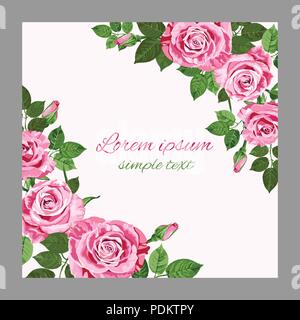 Vector vintage Grußkarte oder Hochzeit Einladungen mit rosa Rosen und Platz für Text. Floral Design für Dekoration, Kopie Raum Stock Vektor